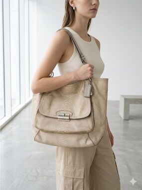 Coach Neutral Taupe Kristin Pinnacle Snake Embossed Leather Tote Bag
